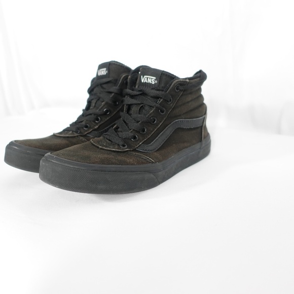 Vans Sk8-Hi All Black Youth High Top Sneakers | Faded Canvas & Suede Skate Shoes - Picture 3 of 13